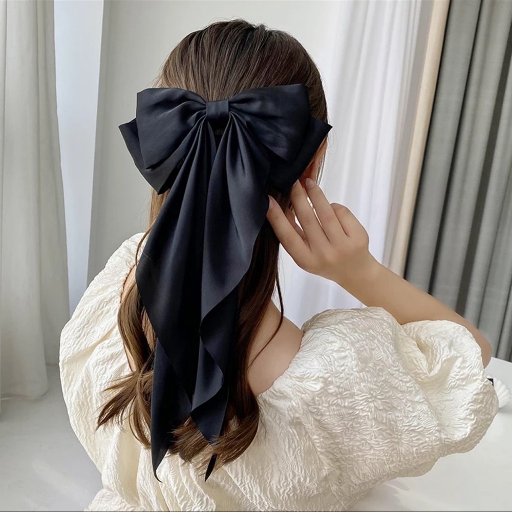 Chiffon Black Large Elegant Hair Clip Bow